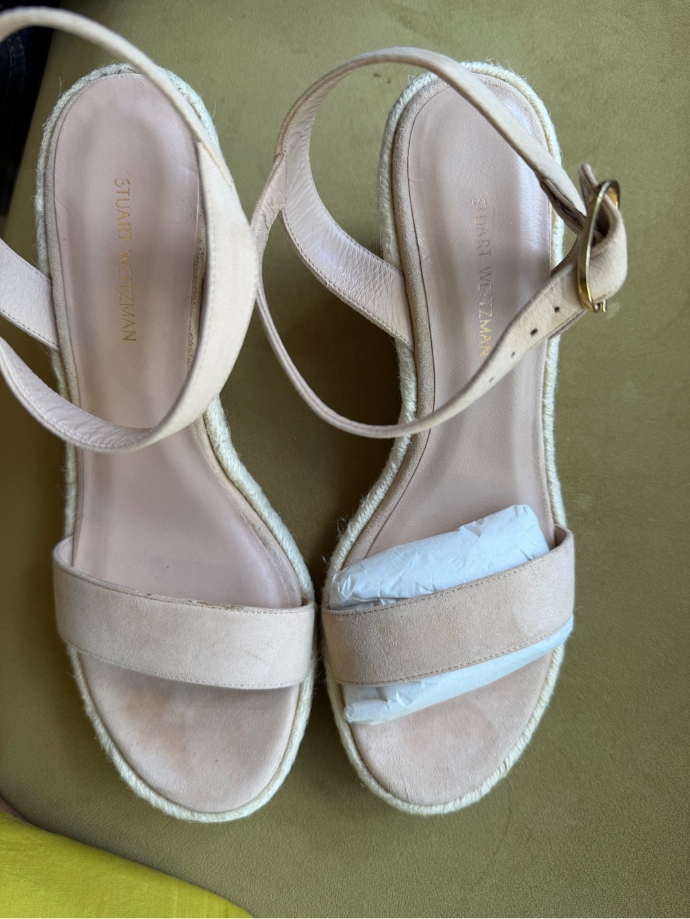 Stuart Weitzman Blush Suede Espadrille Wedge Sandals